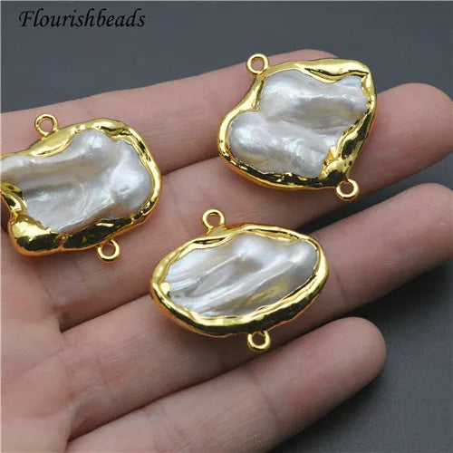 18k Gold Plating New Design Double Hole Natural Pearl Irregular Shape Pendant Necklace Clasps for Fashion Jewelry