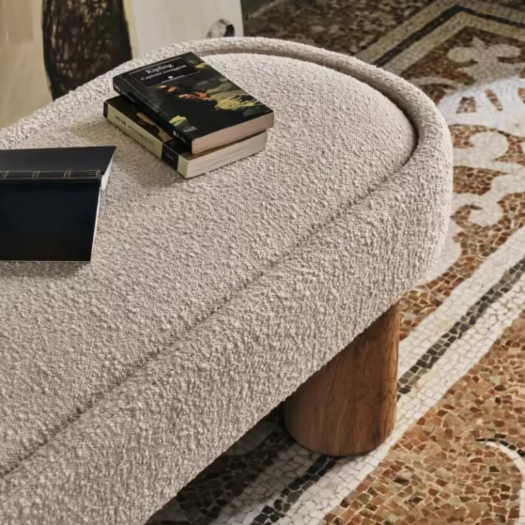Contemporary Countryside Designer Solid Wood Oval Art Ottoman Linen Velvet PU for Living Room Sofa Entryway Shoe Bench Bedroom