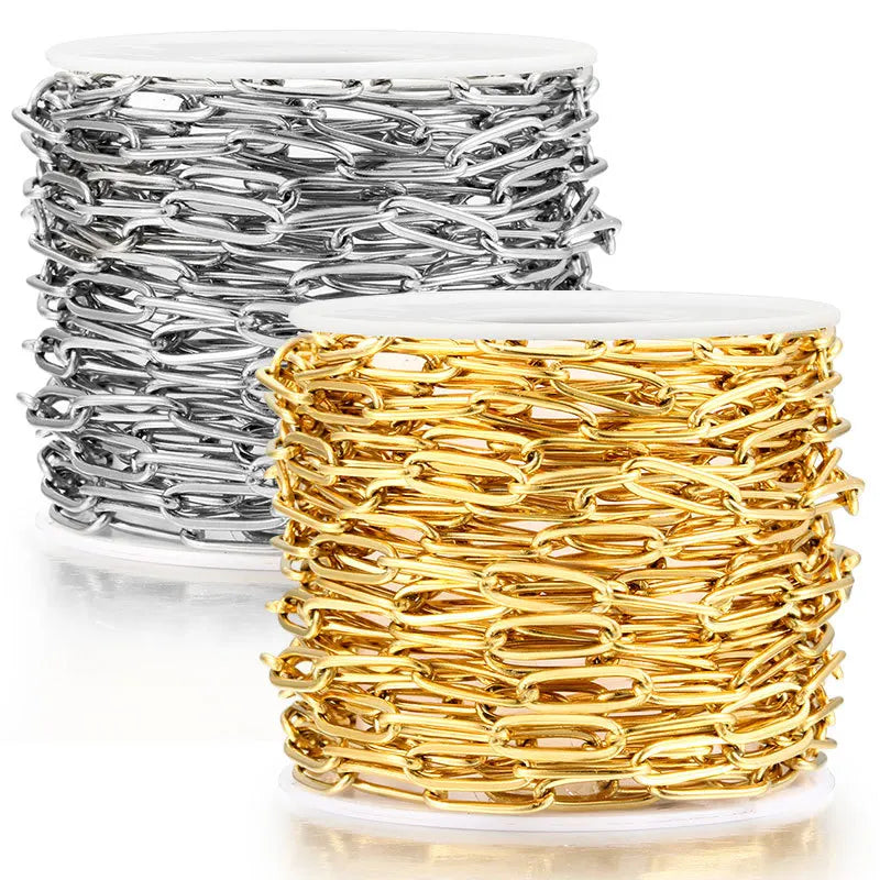 Stainless Steel Welding Flat Oval Cross Chain Ornament Diy Necklace Bracelet Vacuum Color Preserving Electroplating Gold Chain