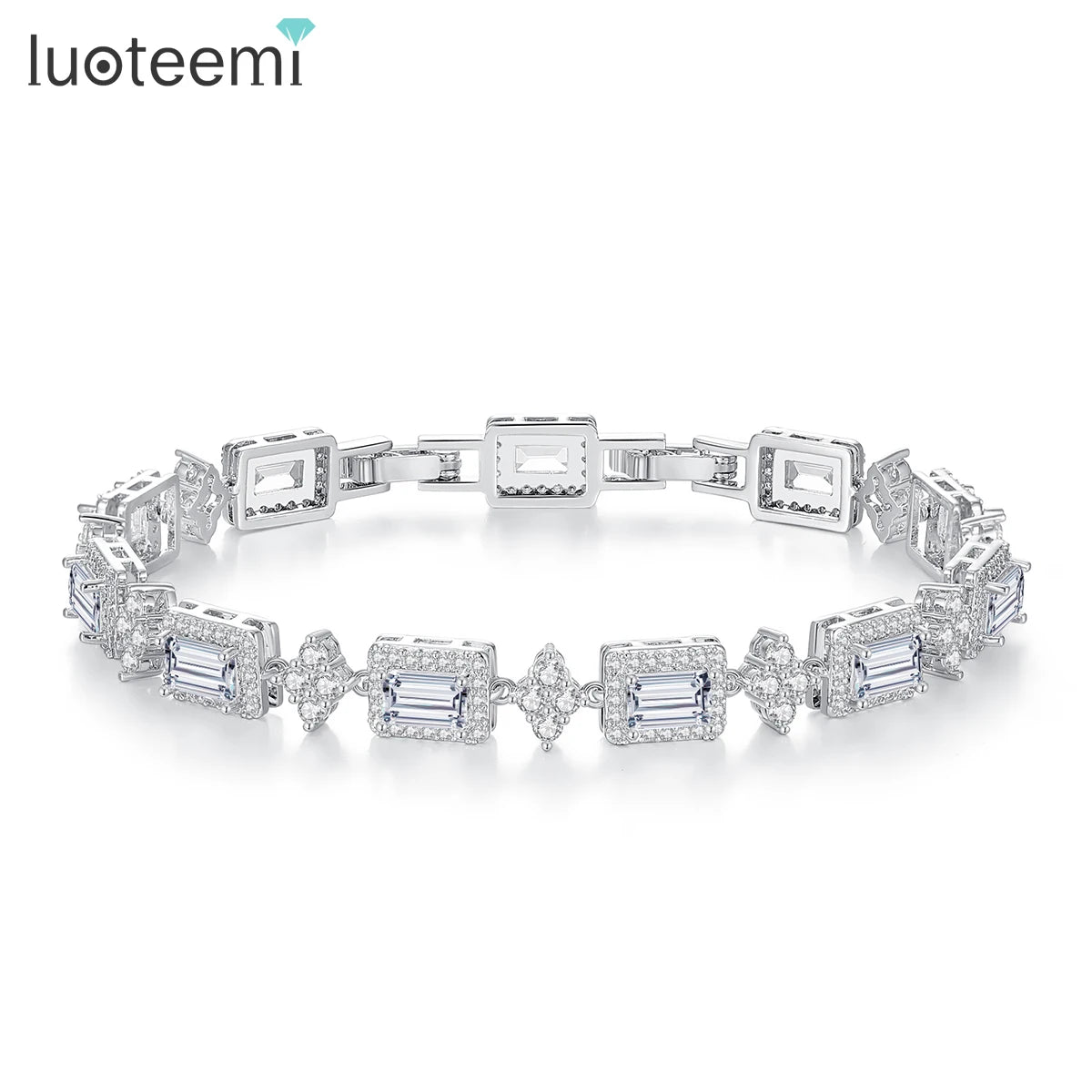 LUOTEEMI Extraordinary Fashion Trendy Emerald Cut Rectangle Zircon Bracelet Zirconia Cubic Bracelet for Woman