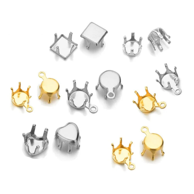 Diy Jewelry Accessory Blank Empty Zircon Stainless Steel Rhinestone Claw Settings Flat Round Empty Claw Pendant with Hoop