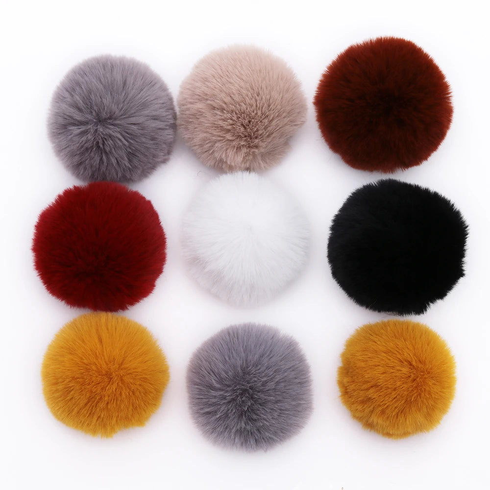 Wholesale Custom Logo Pink Furry Puffy Plush Faux fox Fur Pom Pom Puff Furball Puffball Pompom Balls Keychain