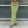 Enyami Vacation Outfits Fashion Elegant Vintage Plisse Women Casual Bottoms Summer White Green Long Maxi Pleated Skirt