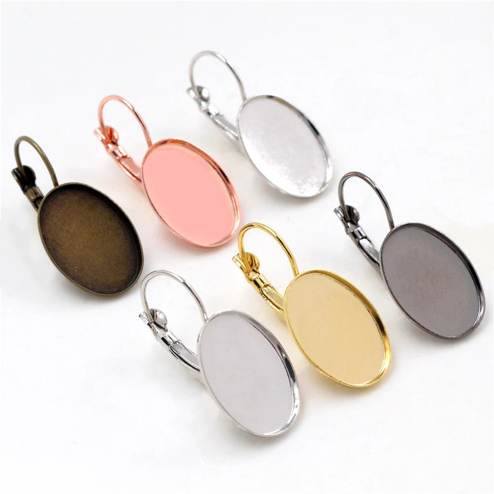 10pcs/lot 13x18mm 18x25mm French Lever Back Oval Earrings Cabochon Blank Base Bezel Trays DIY Earrings Jewelry Making Findings