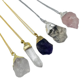 Delicate Raw Stone Jewelry Crystals Rose Quartz Amethyst Clear Quartz Pendant Raw Crystal Necklace
