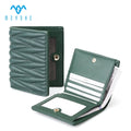 High Quality Green Premium Sheepskin Women's Wallet Purse Mini Embroidered Embossed Functional with Nylon Leather Lining Travel