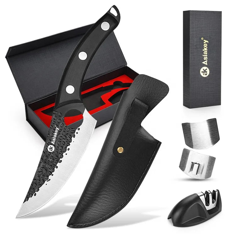 Boning Knife Leather Sheath Stainless Steel Blade Handmade Forged Eco-Friendly Customized Packaging Outdoor Hunting BBQ Knife