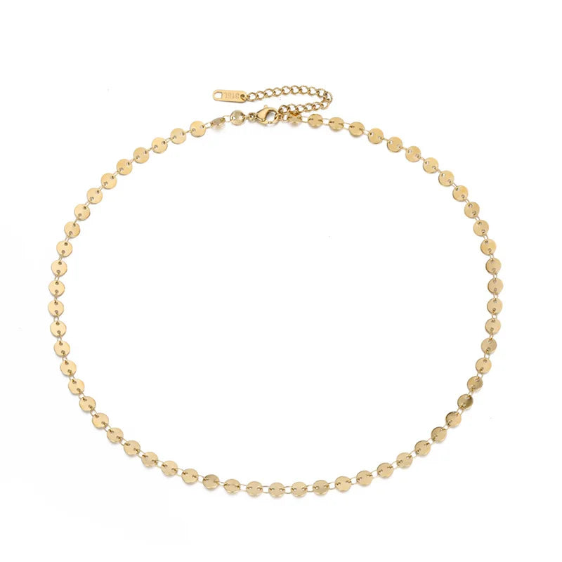14K Gold Plated 316L  Women DIY Simple Stainless Steel Chain Choker Necklace
