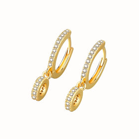 Chic Dainty Zircon Round Hoop Earrings for Women Stainless Steel Round Pendant Earring Female Fashion Party Jewelry Gift