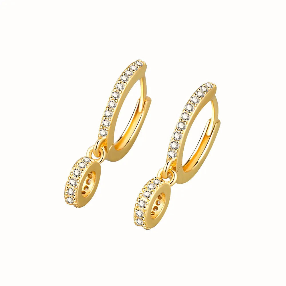 Chic Dainty Zircon Round Hoop Earrings for Women Stainless Steel Round Pendant Earring Female Fashion Party Jewelry Gift