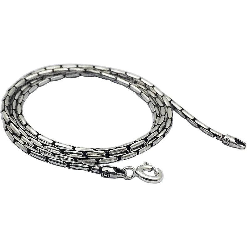 Wholesale S925 Sterling Silver Jewelry Vintage Style Square Bamboo Necklace Chain