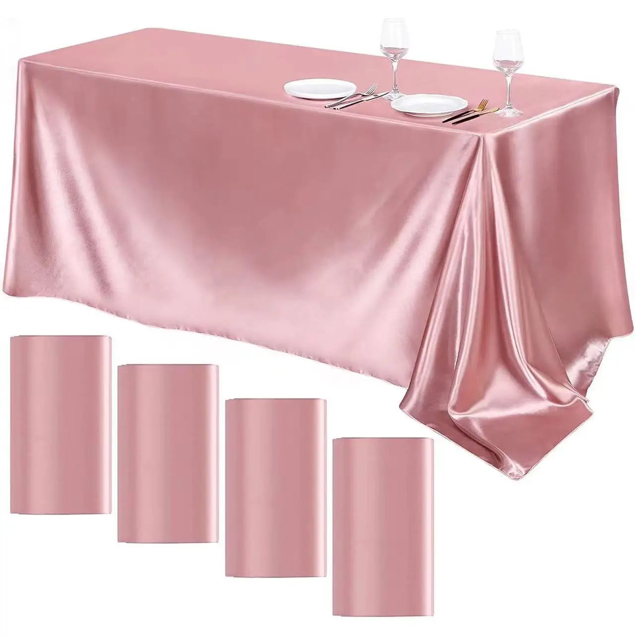 Multi Color Emerald Green / Pink Tables Cloths Rectangular Round Satin Tablecloth for Wedding Party