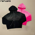 Custom Heavyweight 400 500 Gsm Terry Fleece Zip Jacket Cropped Oversized Boxy Fix Distressed Acid Wash Double Zipper Hoodies Men