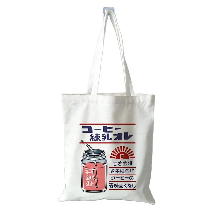 High Quality Custom Printed Logo Eco-Friendly Shopping Tote 6oz 8oz 10oz Cotton Canvas Bags with Cartoon Pattern Standard Size