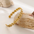 New Trendy 18K Gold Plated Stainless Steel Daisy Bracelet White Crystal Open Bangle Bracelets