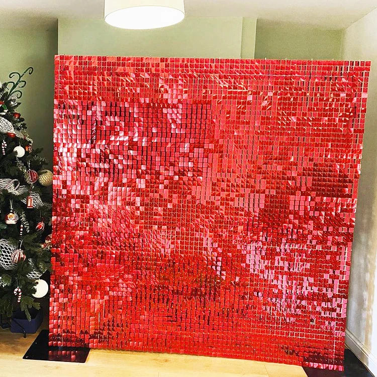 Custom Reflective Sequin Panels Board Red Shimmer Wall Backdrop