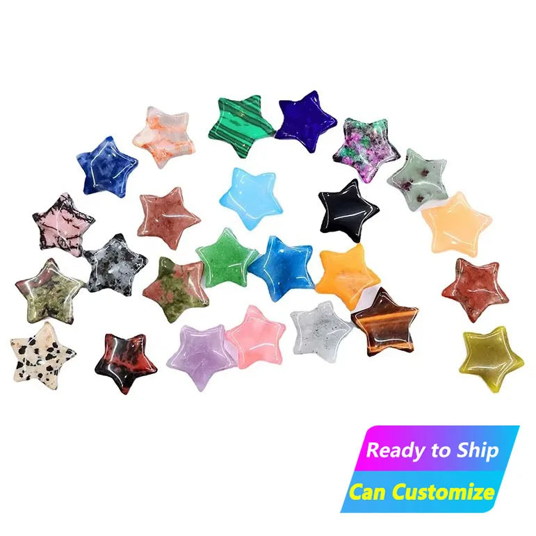 20MM Natural Ornament Crafts Healing Semi Precious Stones Small Gems Gemstones and Crystals Jewelry Ball Pentagram Mini Star