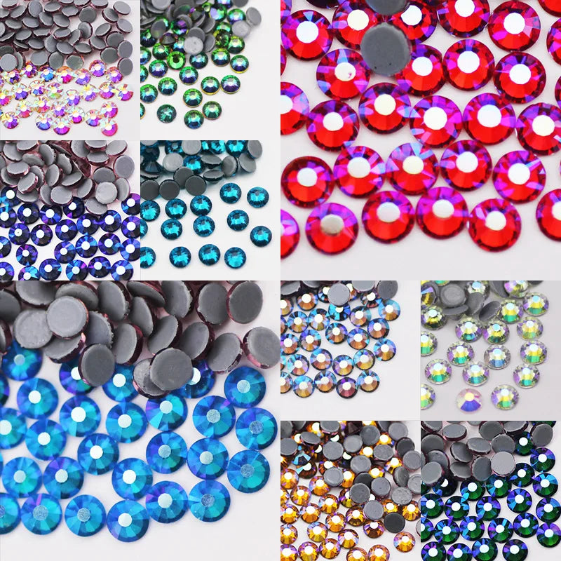 Glass Crystal AB Flatback Round Hot Fix Rhinestones Multiple Colors SS6/SS12/SS16/SS20/SS30 Opp Bag High Grade