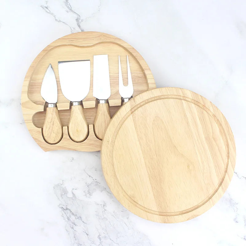 Advanced Round Rubber Wood 4-piece Perfect for Home and Birthday Gift Cake Cheese Board Set