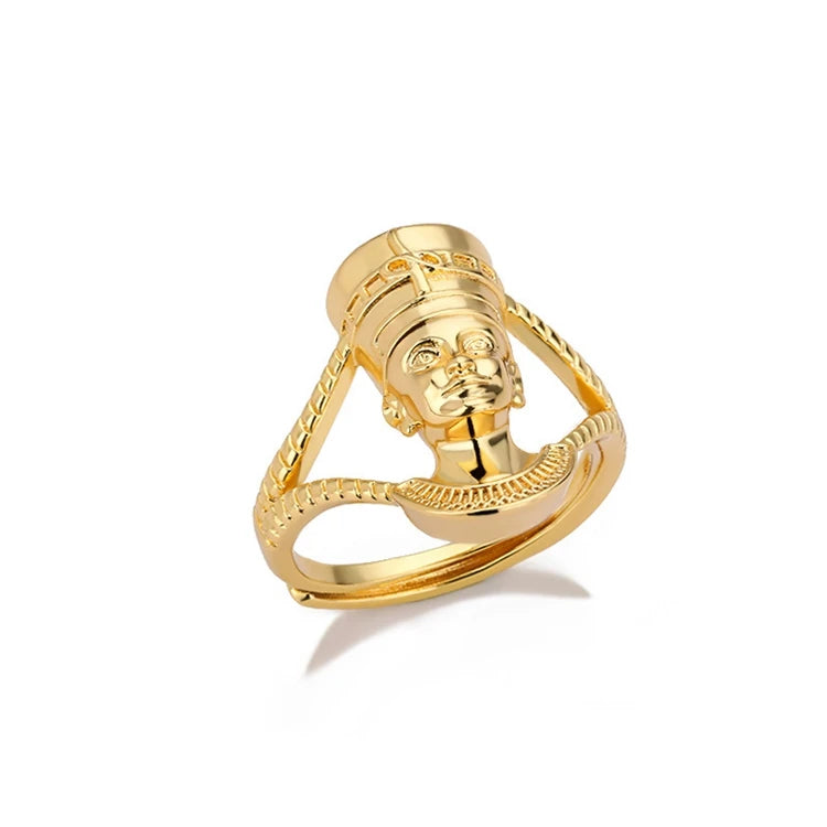 2024 Fashion Egypt Queen Gold Plated Adjustable Opened Finger Ring Fine African Jewelry for Women Men