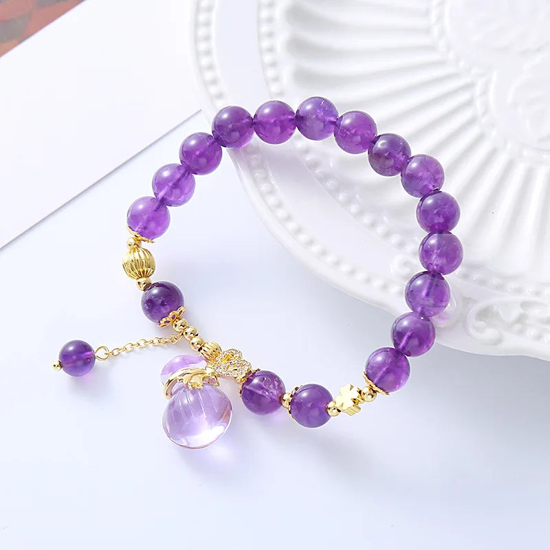 New Natural Amethyst Bracelet Ethnic Style Good Luck Money Bag Pendant Crystal Bead Bracelet
