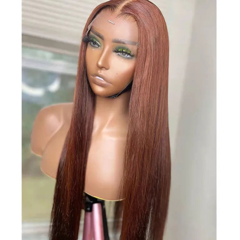 100 Human Hair Brown Color Cuticle Aligned Hair Bleach Knots Transparent Lace Front Wigs