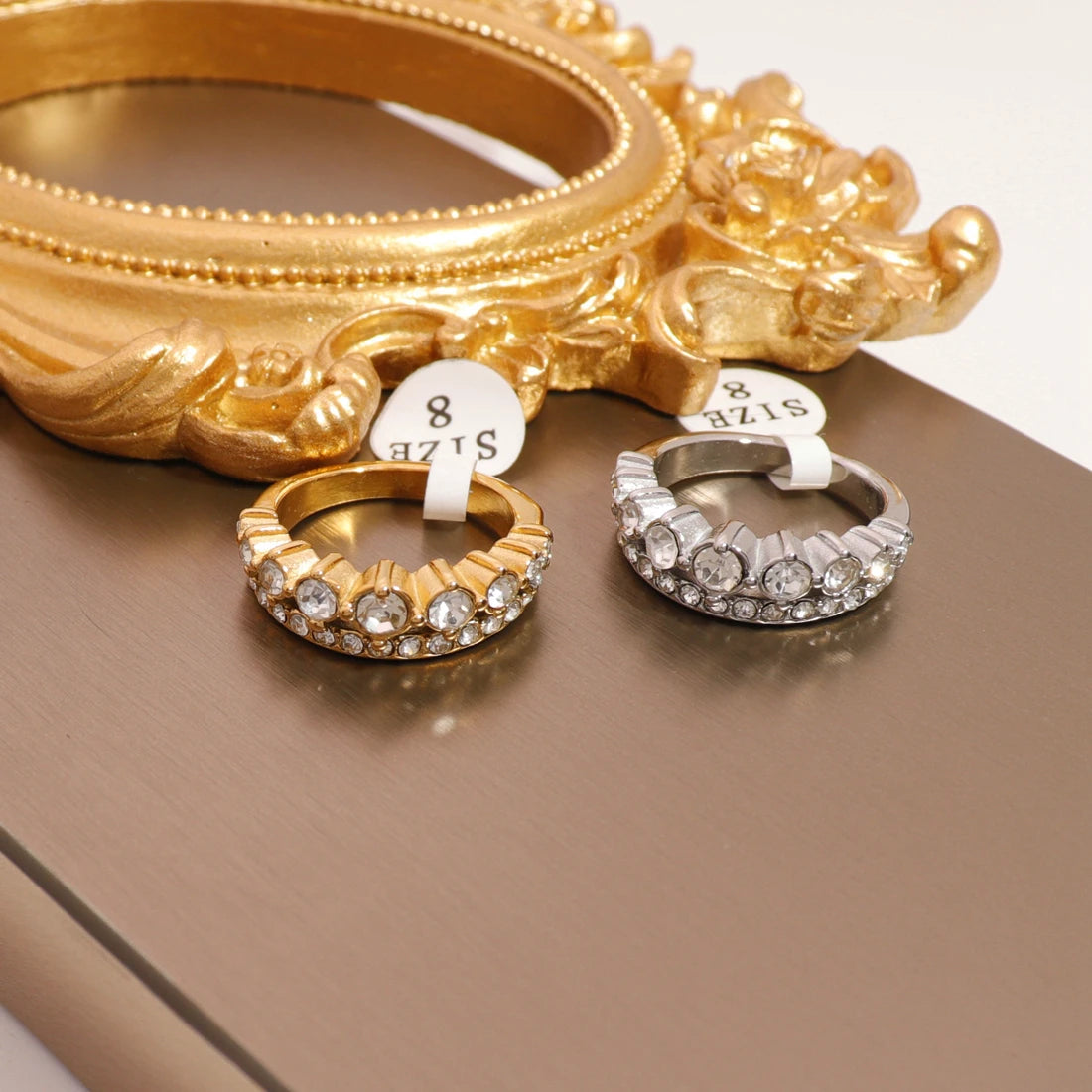 Glass Engagement Women Silver Plated Zircon Diamond Girl Blanks Gold Tasbih Stainless Steel Women Ring