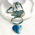 New Fashion Bohemian Women Autumn/Winter 6mm Natural Stone Glass Knot Necklace Heart Agate Pendant Necklace
