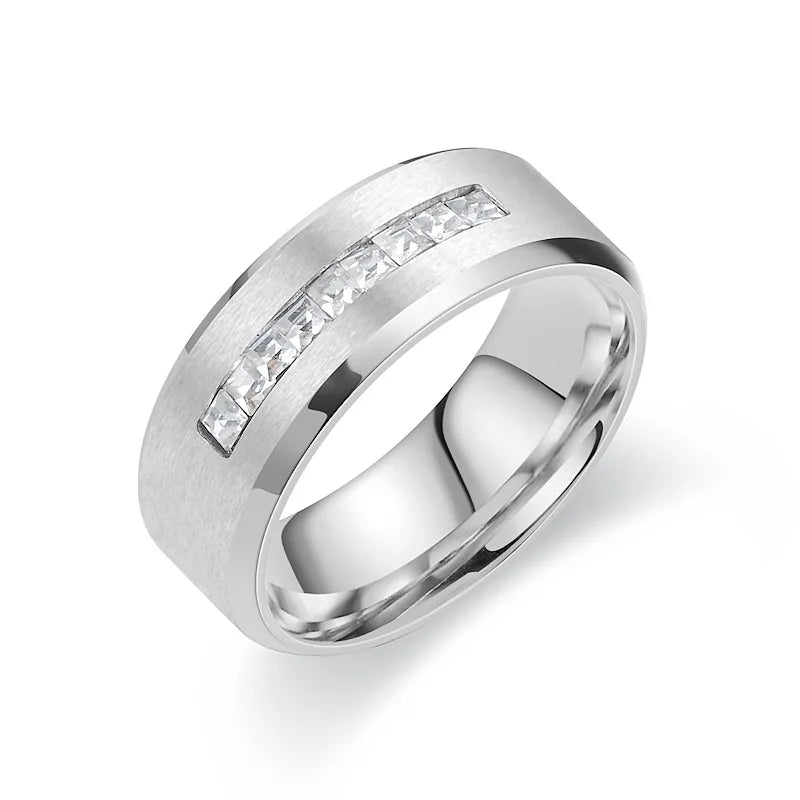 High Fashion Micro-inset Zircon CNC Engraved Stainless Steel Ring Couples Diamond Wedding Birthday Jewelry Trendy Accessory