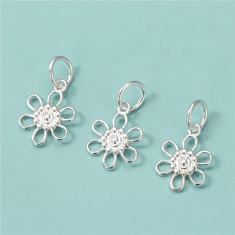 8.5*11.4mm Daisy Charm Real 925 Sterling Silver Hollow Flower Charm Pendant for Diy Jewelry Making Findings