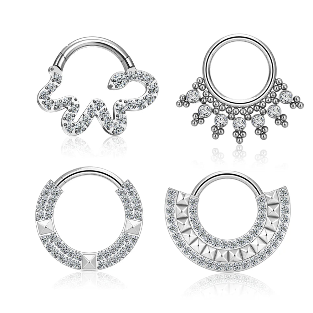 G23 Titanium Body Jewelry ASTM F136 Piercing Nose Ring Gold Lip Ring Earring for Cartilage Tragus Diaphragm Hing Zircon