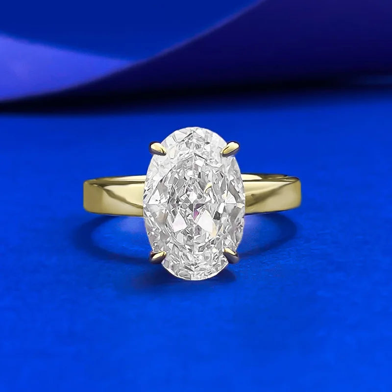 925 Sterling Silver Jewelry Supplier Factory Wholesale 8*12mm Oval Cut Zircon Gold Plated Women's Engagement Ring