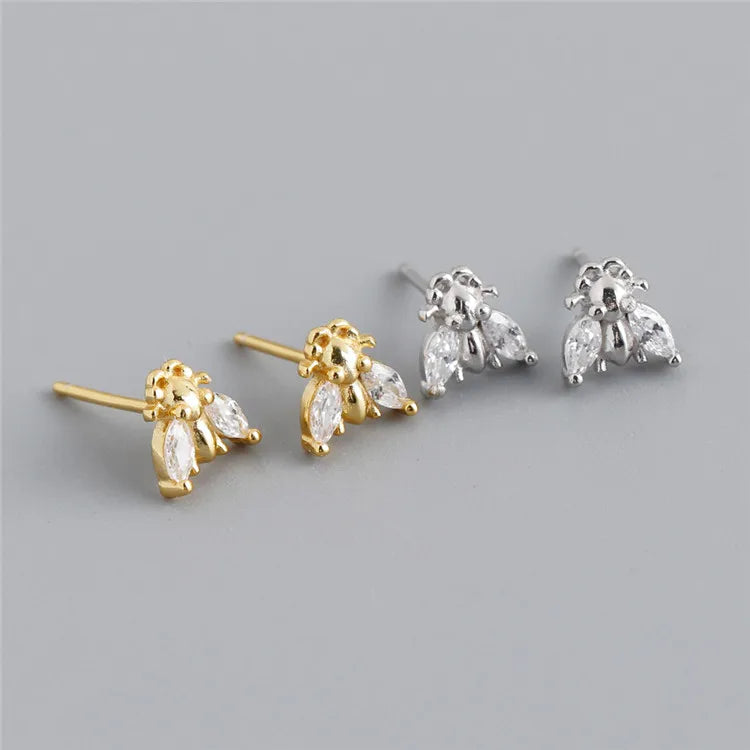 SP Minimalist Jewelry Fashion Zircon Animal Stud 925 Sterling Silver Cute Insect Stud Earrings