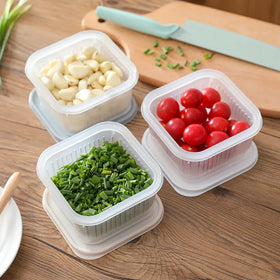HelloWorld Storage Box Ginger Garlic Onion Storage Box Household Portable square Plastic Transparent Drain Fresh Bowl Refrigerator Seal