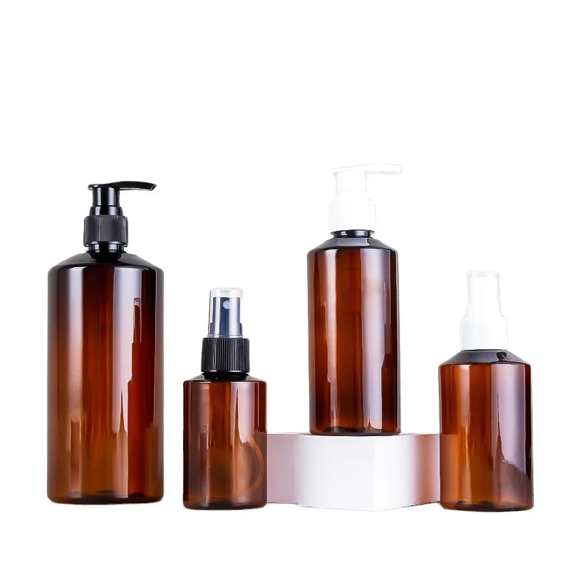 Private Labels Plastic Manufacturer 300ml Brown Green Slanted Shoulder 500ml Plastic Lotion Bottle with Pump Dispenser Caps
