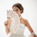White Embroidery Cross Stitch Chinese Dance Yarn Party Wedding Bamboo Folding Lace Fabric Retro Craft Gift Bride Home Decoration