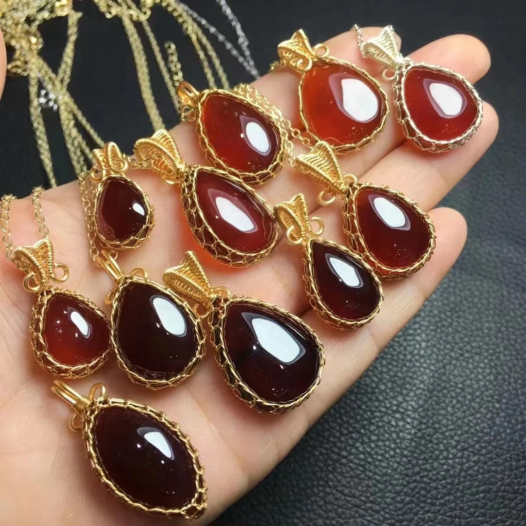 Handmade Wire Wraped Fashion Gemstone Natural Garnet Water Drop Pendant for Spiritual Healing