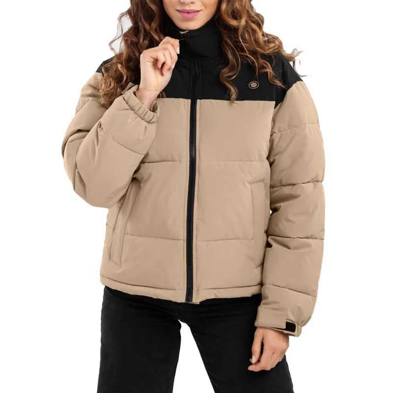 Custom Regular Fit High Collar and Front Zipper Closure Color Block Quilted Waterproofing Coated Jacket