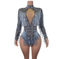 Leotardos Sexy Crystal Bodycon Rompers Show Leotard Club Dancer Outfits Ladies Fringes Bodysuit Women One Piece Short Jumpsuit