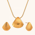 Dingran Fashion Stainless Steel Jewelry Set Engraved Shell Shape Gold Plated Necklaces and Earrings Jewelry Display Sets