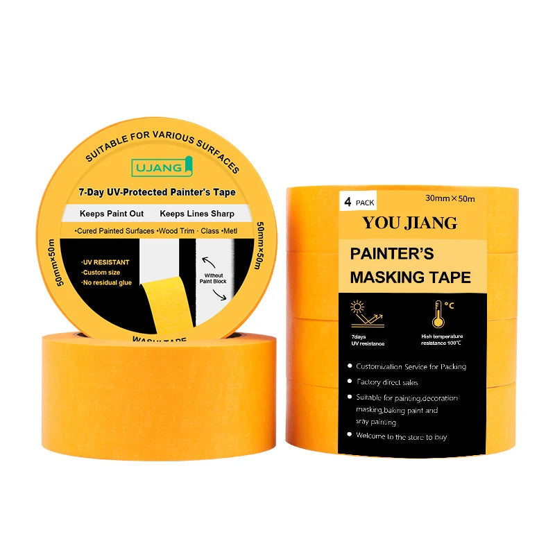 UJANG Body Repair Equipment Klebeband Maler Goldband 30mm X 50m - 100Â°C Heat Resistant 7 Days UV Stable Yellow Masking Tape