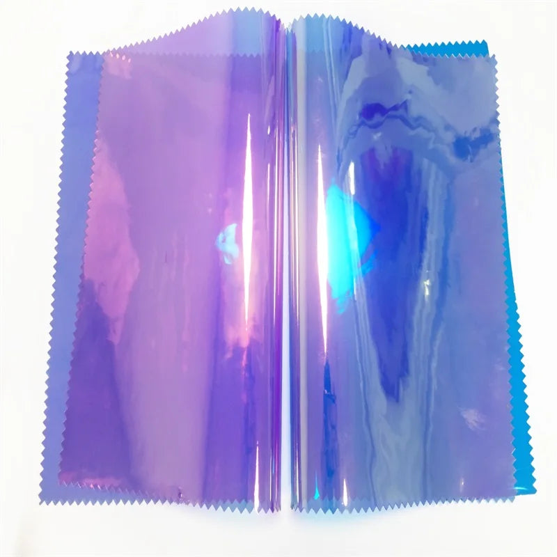 Rainbow Colorfu 0.35-0.4mm Holographic Lamination Film Roll for Bags Clothes Pvc Dichroic Transparent Film clear Vinyl Roll