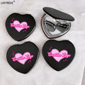 Black Mini Pocket Mirror Heart-Shaped Portable Cosmetic Mirror PU Leather Luxury Metal Folding Mirror