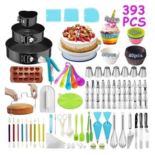 Hot Sale 393 PCS Cake Decorating Supplies Kit Ready Stock Baking Accessories Number Cake Piping Tips Icing Tools Storage Box
