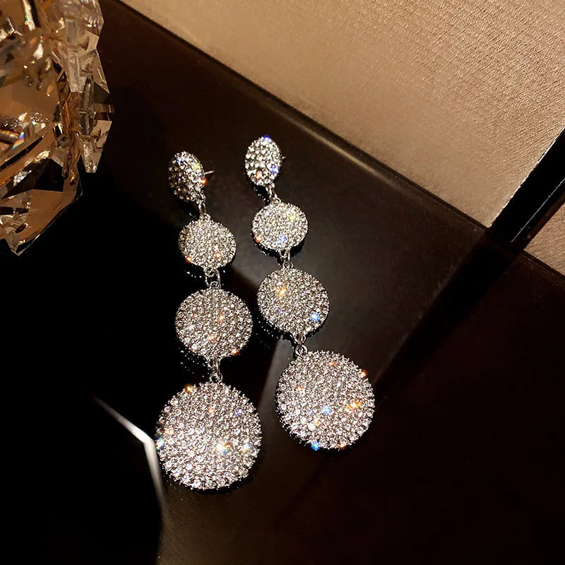 HOVANCI 2020 Luxury Ladies Jewelry S925 Sterling Silver Stud Full Rhinestone Post Gold Plated Long Drop Earrings Fashionable