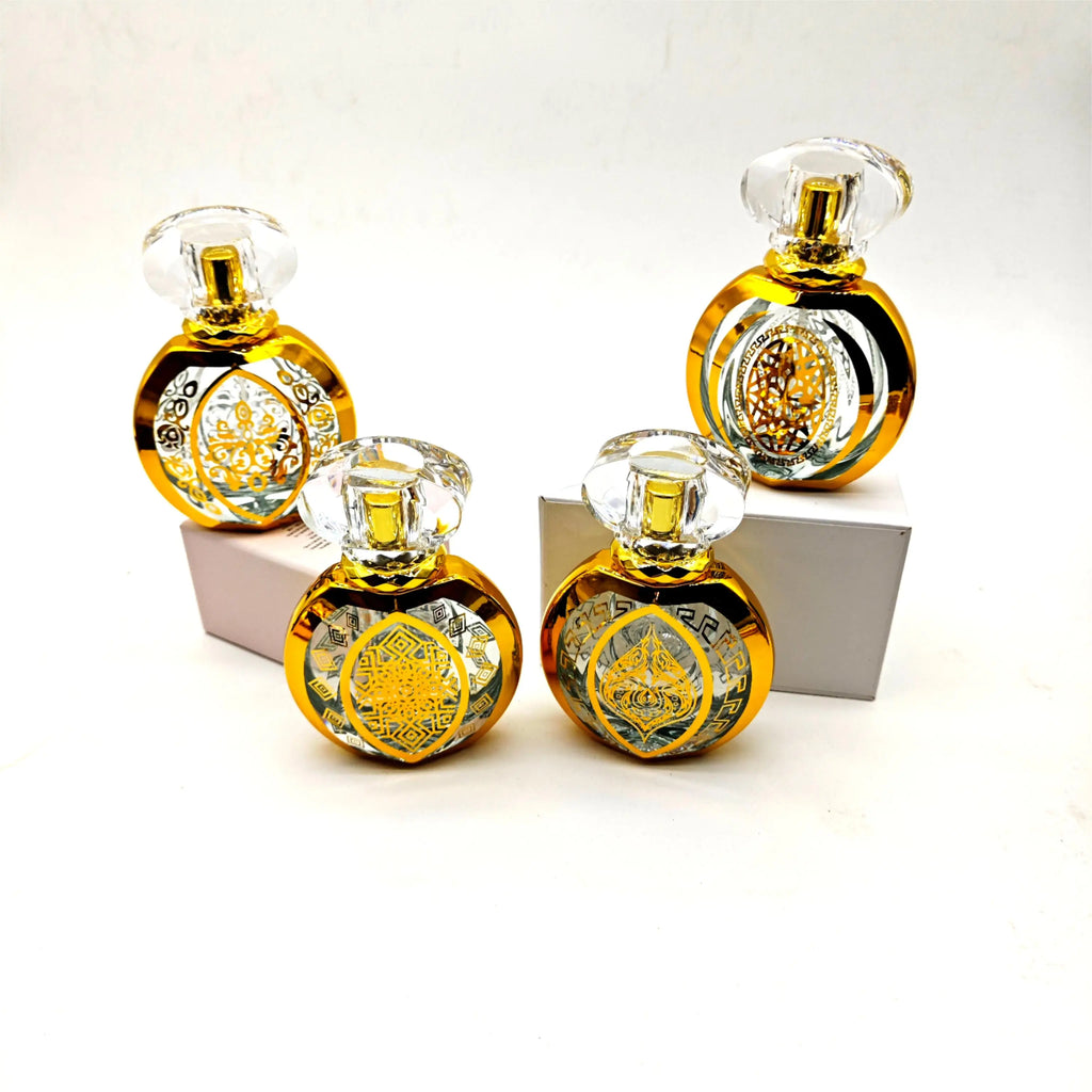 50ml Luxury Flat Glass Perfume Bottle with Screen Printing Screw Cap Gold Finish Arabic Style Reed Diffuser
