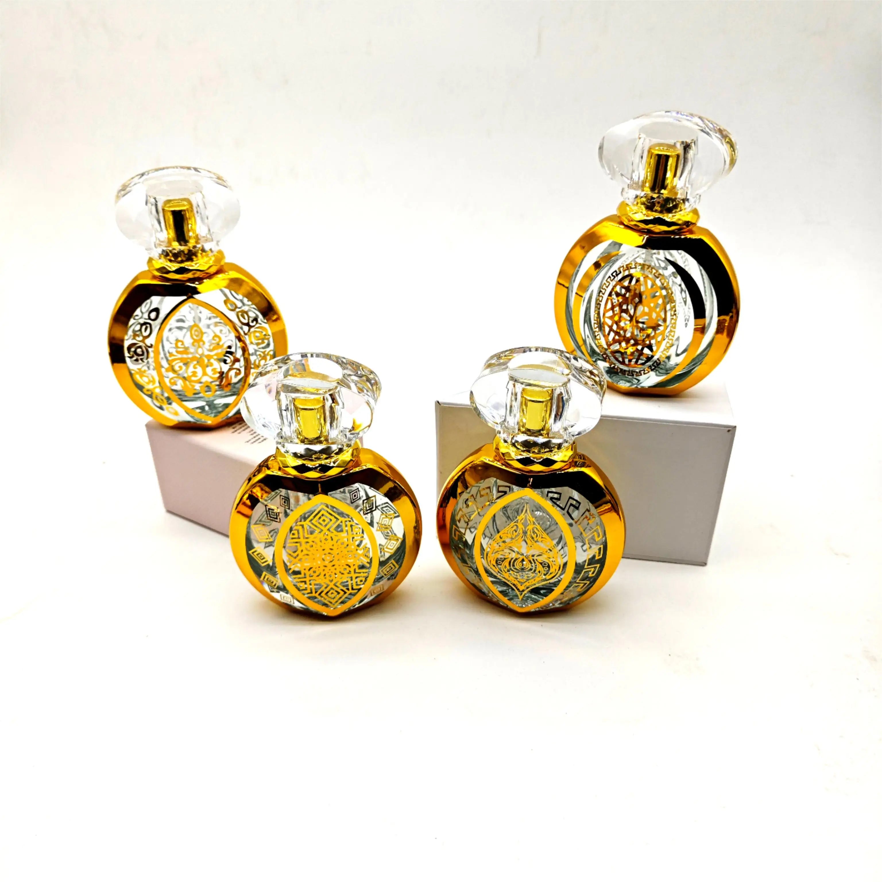 50ml Luxury Flat Glass Perfume Bottle with Screen Printing Screw Cap Gold Finish Arabic Style Reed Diffuser