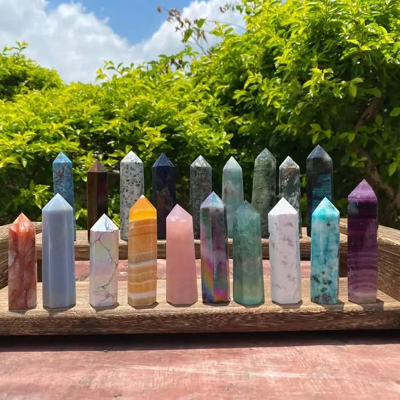 30Kinds Mystery Chakra Crystal Tower Precious Gemstone Healing Natural Stone Crystal Obelisk Tower Crystal Wand Point