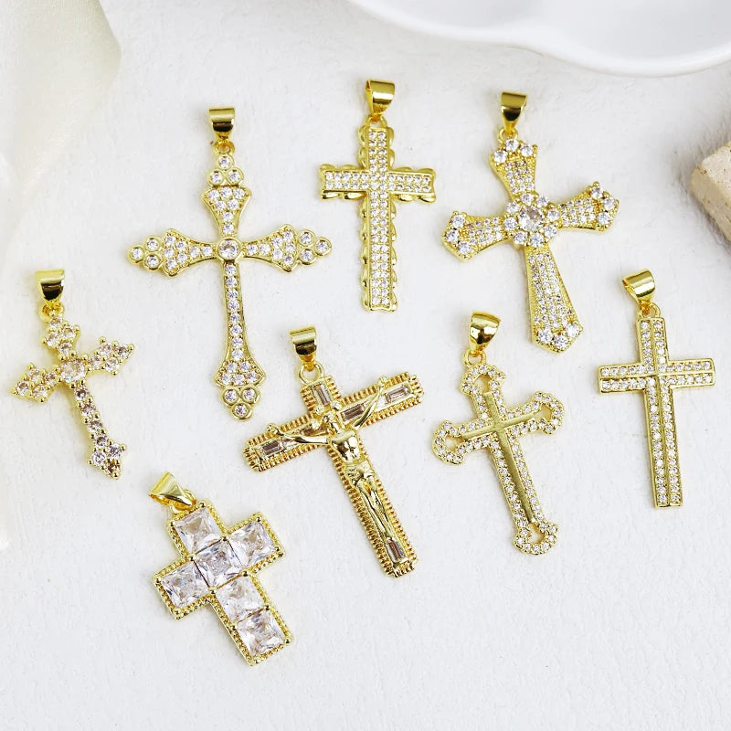 Religious Party Jewelry Gift Cross Pendant 18k Gold Plated Religion Pendants Waterproof Accessories