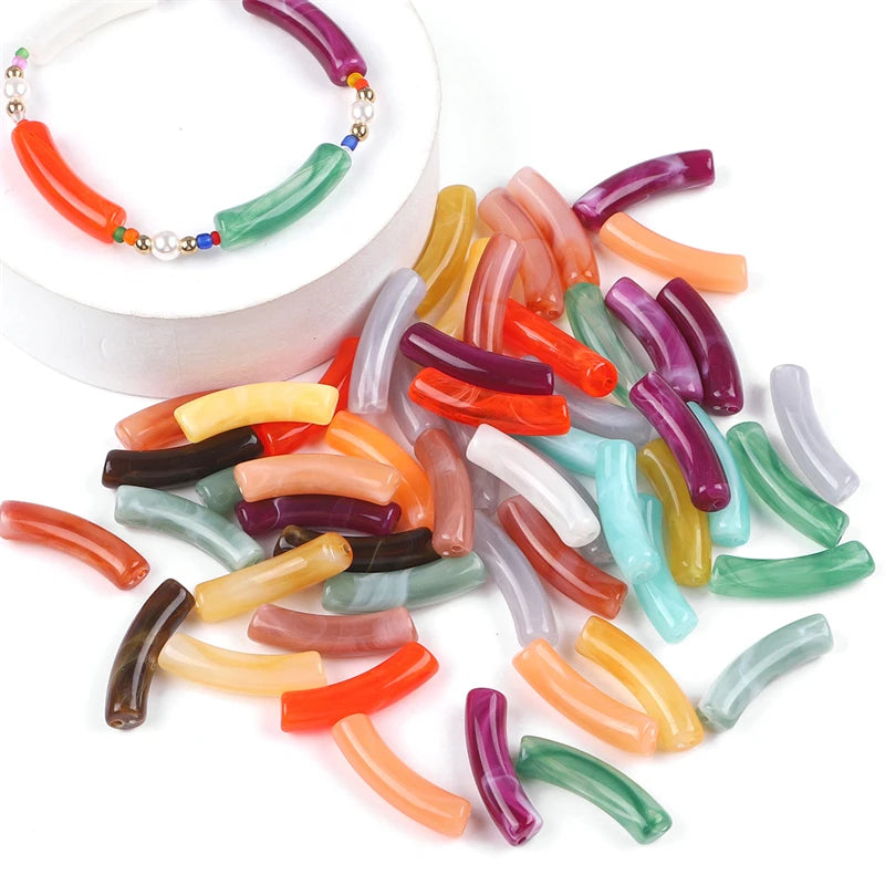 Acrylic Plastic Double-Color Curved Tube Beads 32x8mm for DIY Bracelet Necklace Jewelry Making Accessories